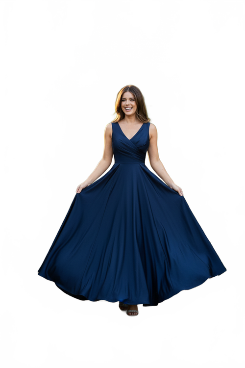 Lenovia 5242 Side Pockets A-line Shiny Long Simple Formal Evening Gown