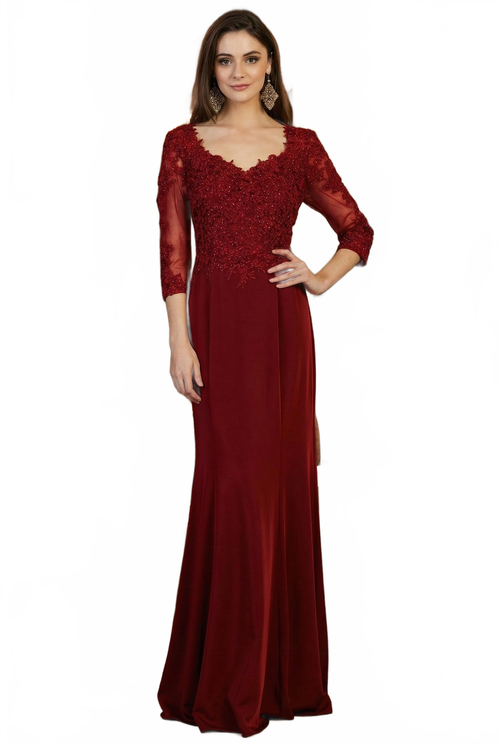 3/4 Sleeve Mother Of The Bride Dress Modest Formal Evening Gown