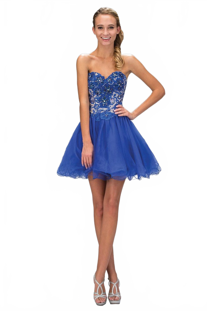 Short Strapless Lace Bodice Dress by Elizabeth KGS1110
