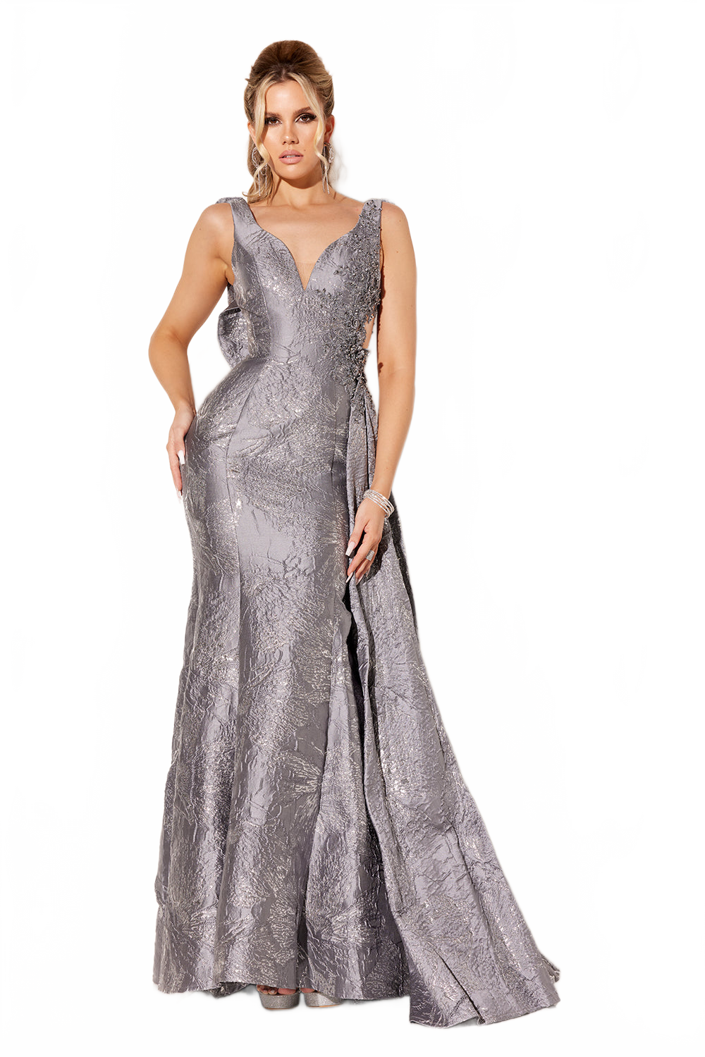 Brocade Fitted Sleeveless Gown by Lucci Lu C8072