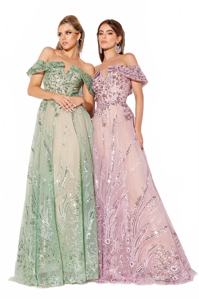 Beaded Off Shoulder A-line Gown by Lucci Lu C8035