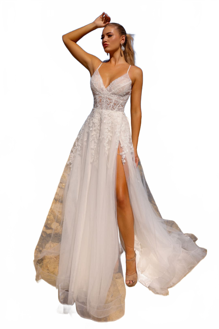 Amelia Couture TM1006B Sleeveless Long White Corset Wedding Dress