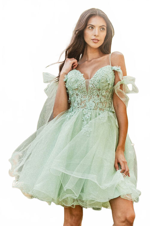 Short Cold Shoulder Bow Dress by Elizabeth KGS3513