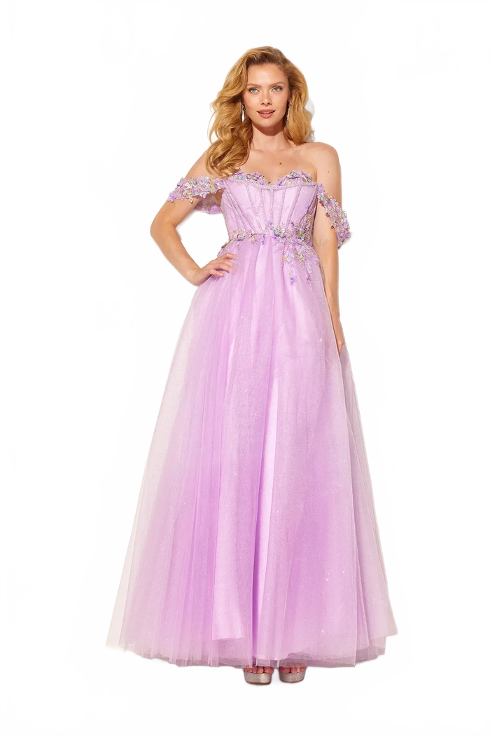 Beaded Off Shoulder A-line Gown by Lucci Lu 1417