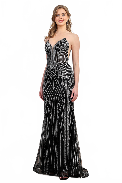 Adora Design 3277 Strapless Beaded Fitted Long Formal Prom Gown