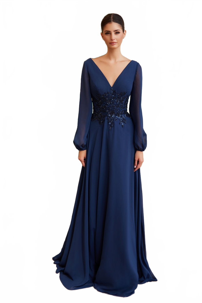 Nox Anabel ME128 Flowing Chiffon Gown with Long Sleeves