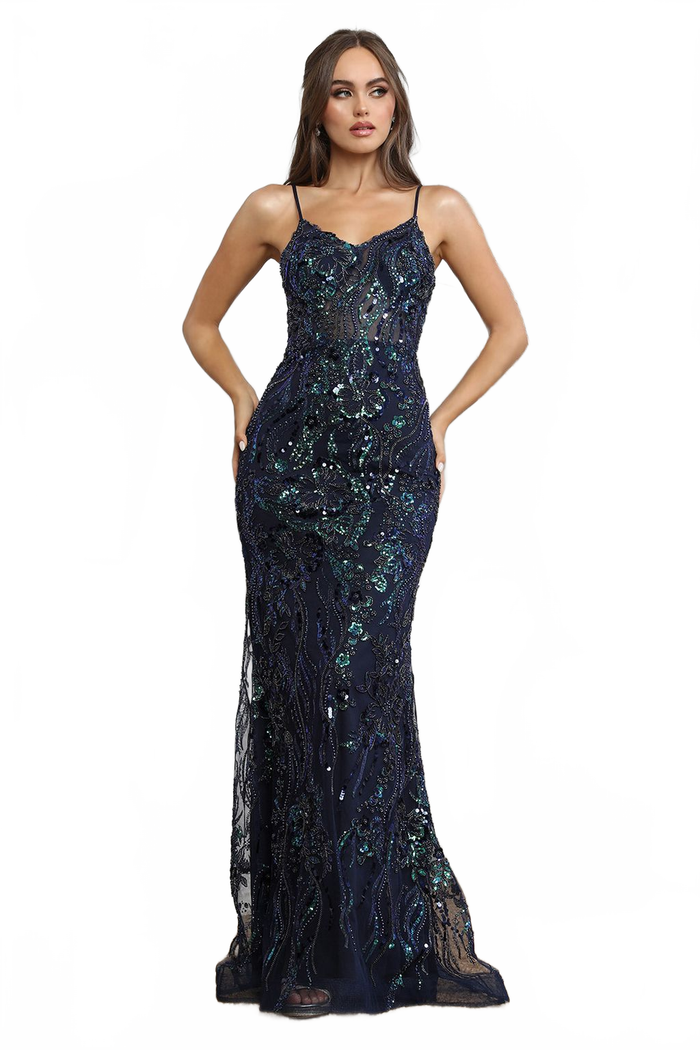 Adora Design 3225 Beaded Spaghetti Strap Fitted Formal Prom Gown