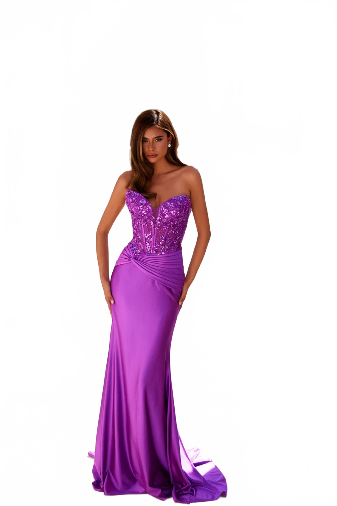 Applique Satin Strapless Gown by Juliet JT2534K