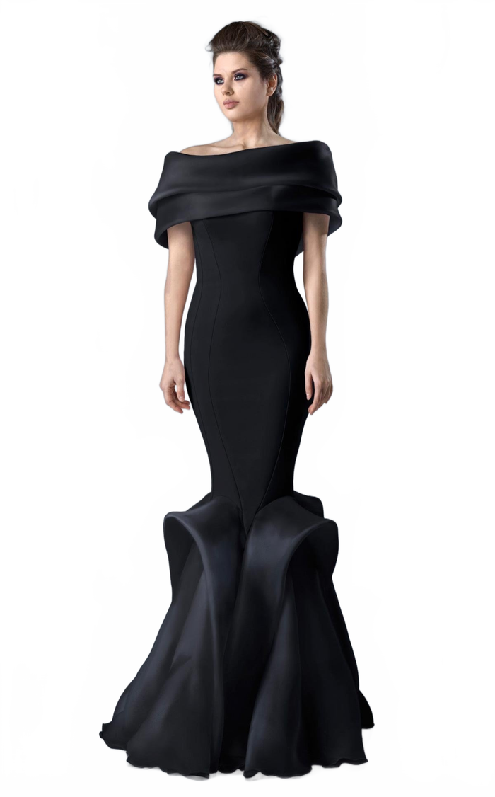 Gaby Charbachy G0620 Off-Shoulder Ruffled Evening Gown in Black by MNM Couture