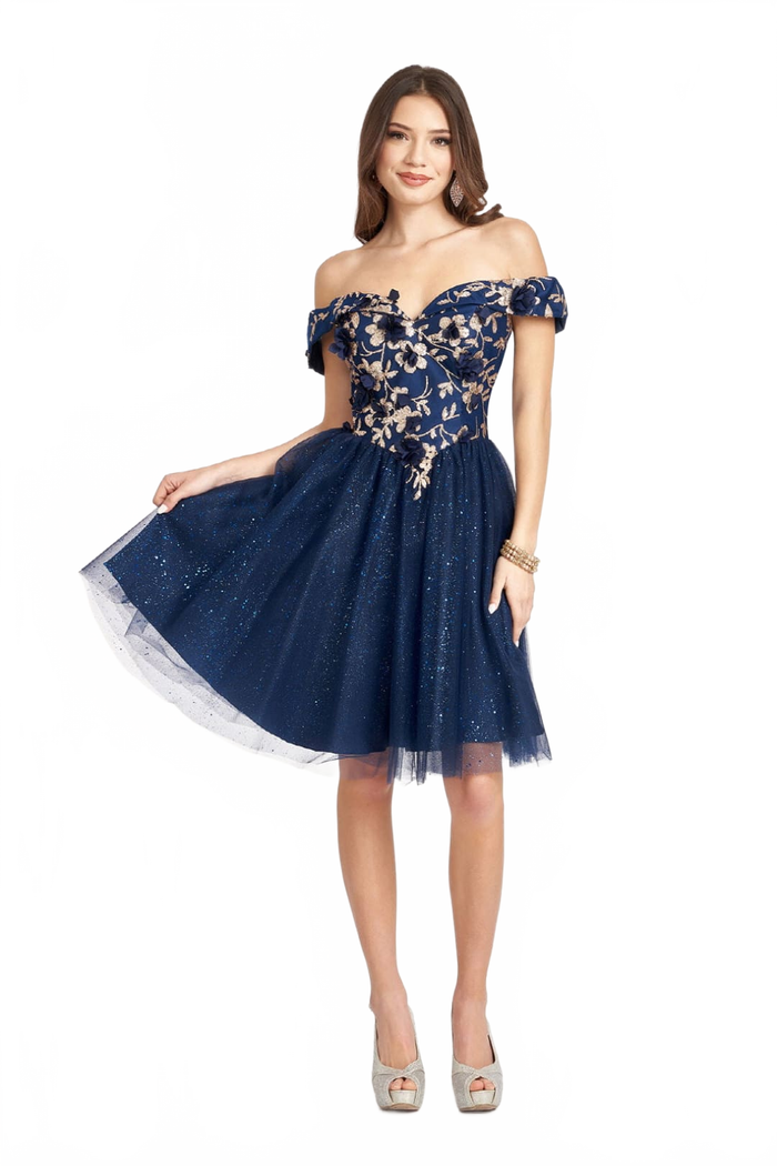 Glitter Print Short Off Shoulder Dress by Elizabeth KGS1978