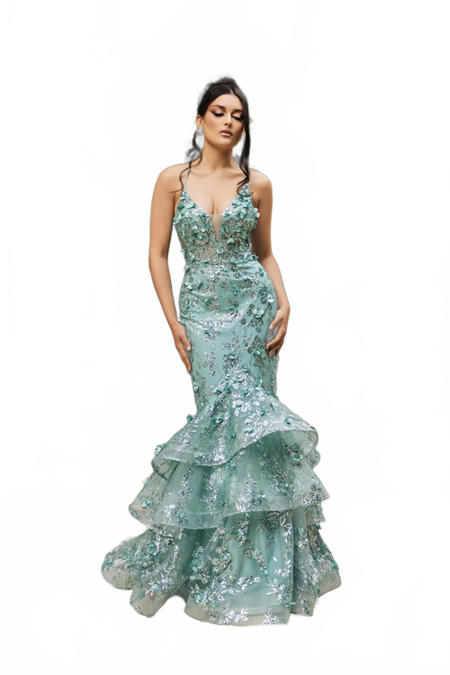 Prom Dress Plunging V-Neck Beaded Formal Gown By Royal Queen RQ8148