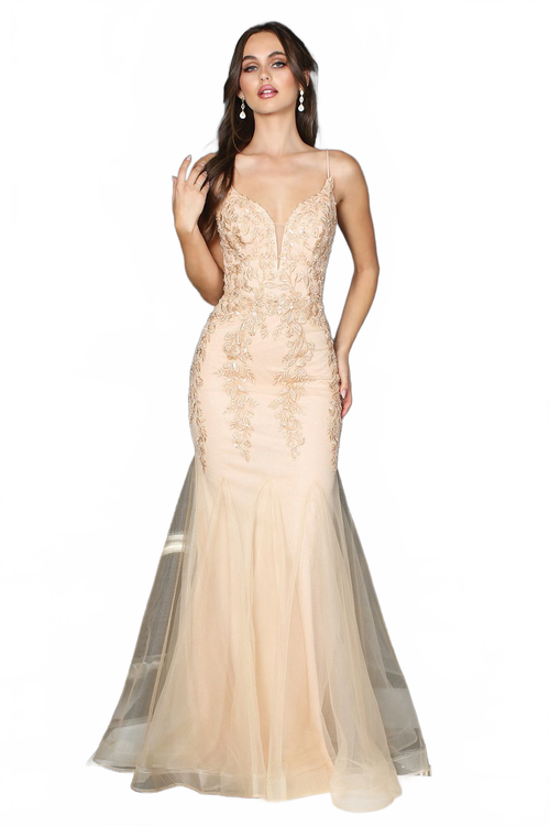 Adora Design 3183 Spaghetti Strap Fitted Long Formal Prom Gown