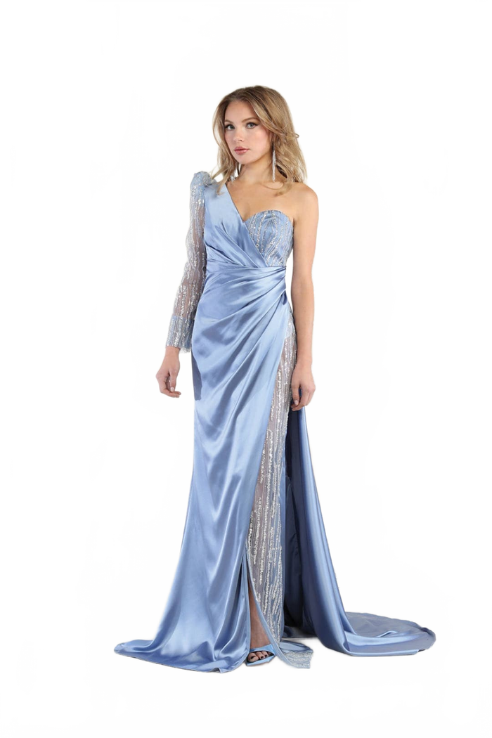 Royal Queen RQ7980 One Shoulder Sheer Satin Formal Evening Gown
