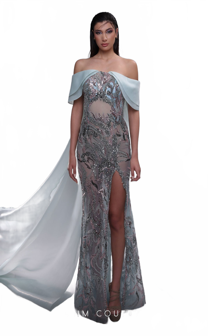 MNM Couture K4092 Aqua Sheath Gown with Illusion Midriff
