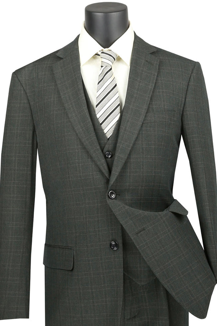 Mens Classic Fit Banker Plaid Vested Suit in Blue by Vinci