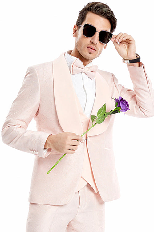 Men's Blush Pink Paisley Vested Suit for Prom & Weddings
