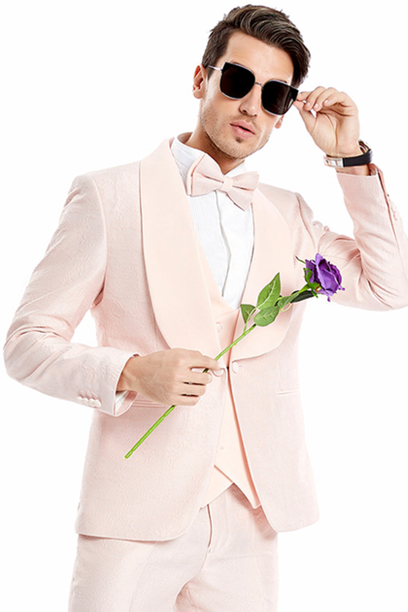 Men's Blush Pink Paisley Vested Suit for Prom & Weddings