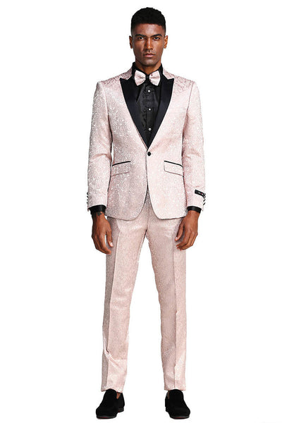 Paisley Wedding Tuxedo - Men's Slim Fit One Button in Blush Pink by Tazzio