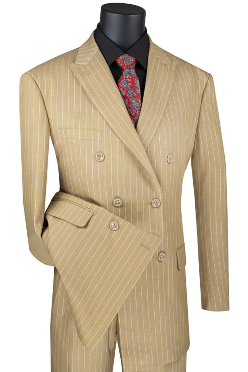 Mens Double Breasted Gangster Bold Pinstripe Suit in Black by Vinci