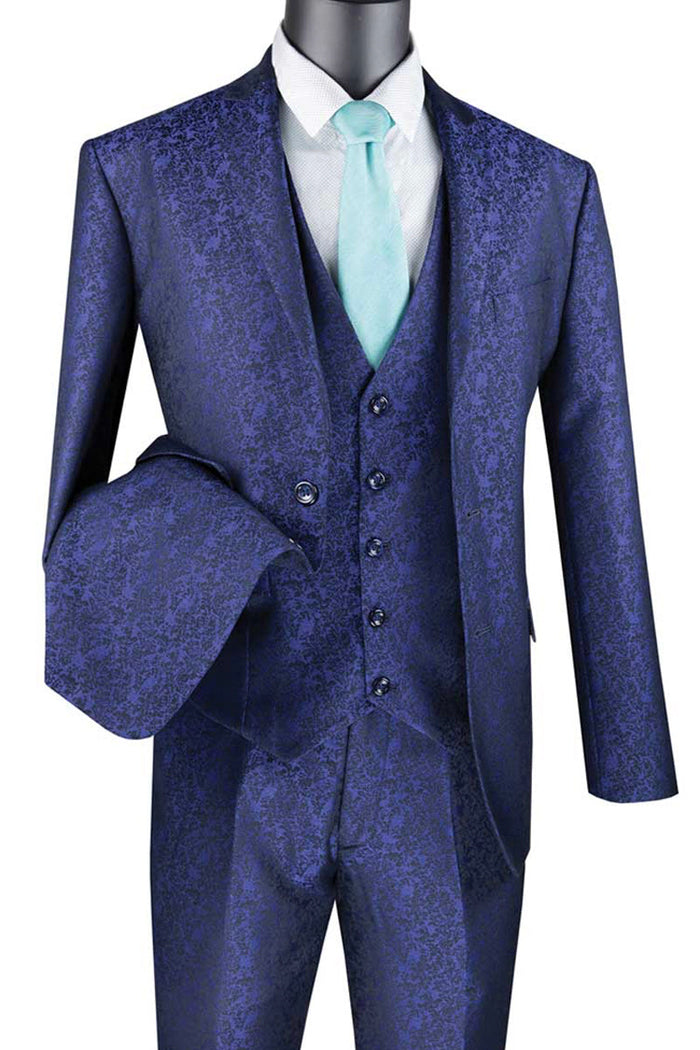 Mens Slim Fit Vested Texture Suit in Ice by Vinci