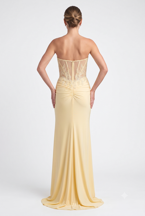 La Femme 33526 Beaded Lace Illusion Sweetheart Gown