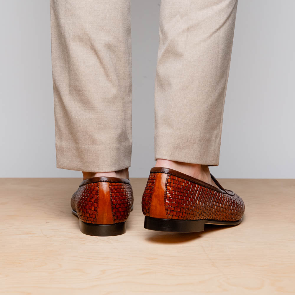 Zelli Palio Crocodile and Calfskin Basketweave Loafer in Cognac