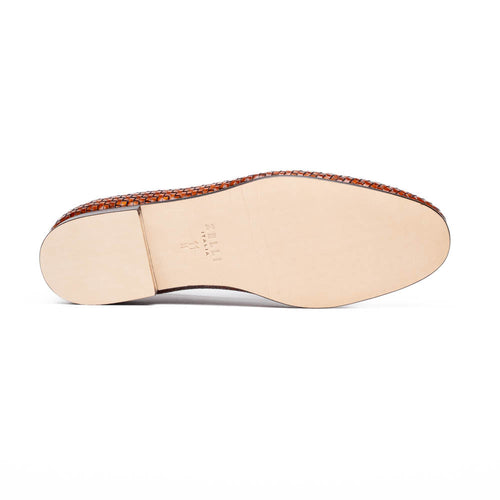 Zelli Palio Crocodile and Calfskin Basketweave Loafer in Cognac