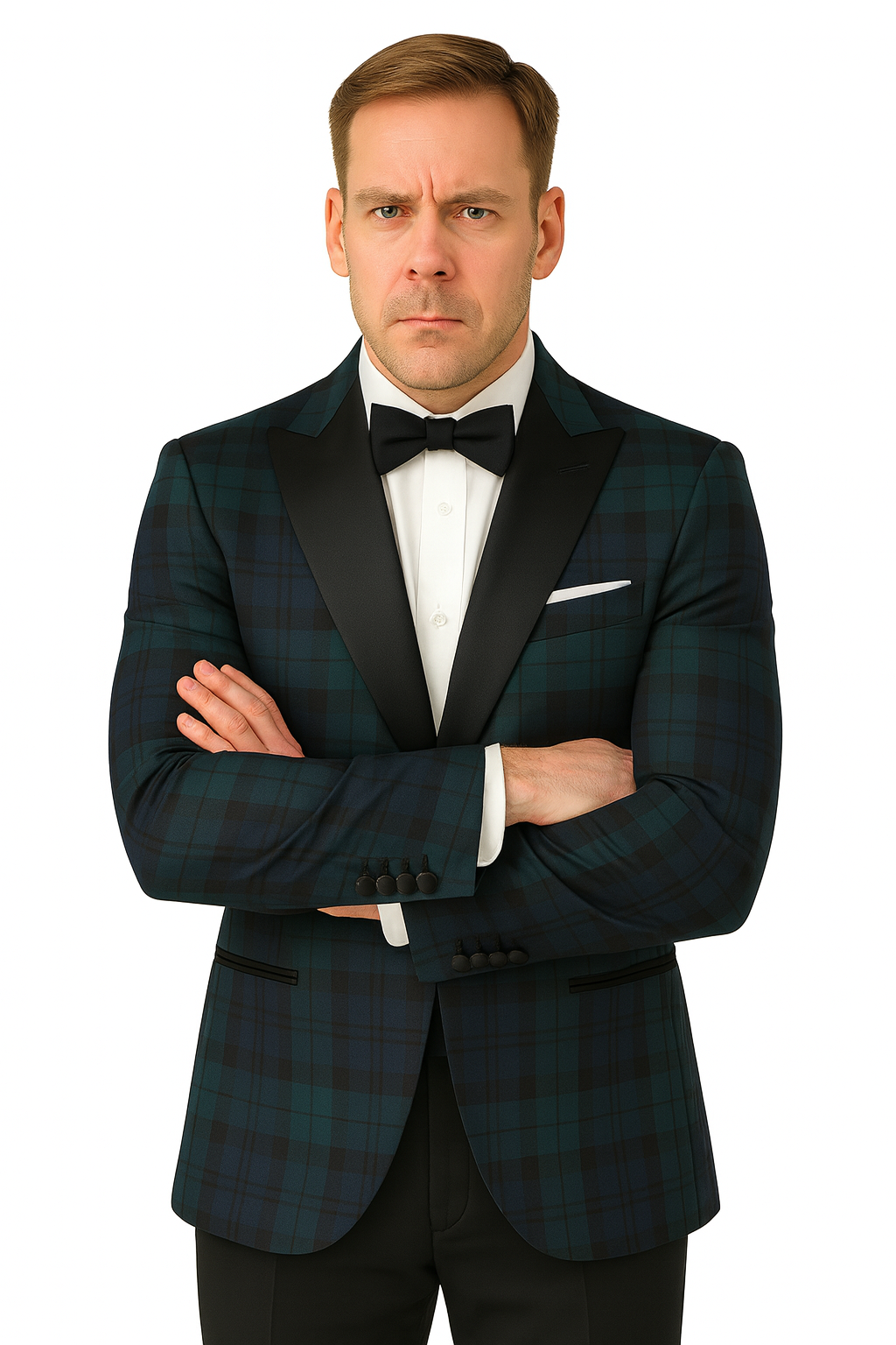 Big and Tall Plait Sport Coat - Windowpane Checkered Scottish English Pattern Party Blazers in Color Green and Blue Tartan
