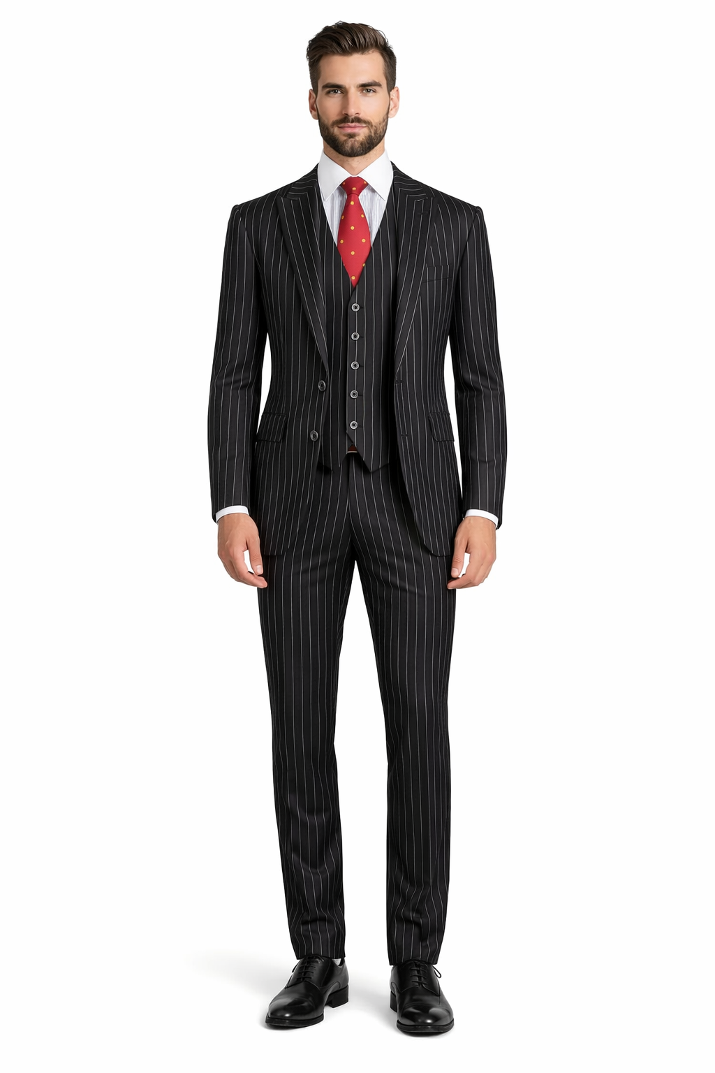 Mens Vested Gangster Pinstripe 1920's Suit in Black