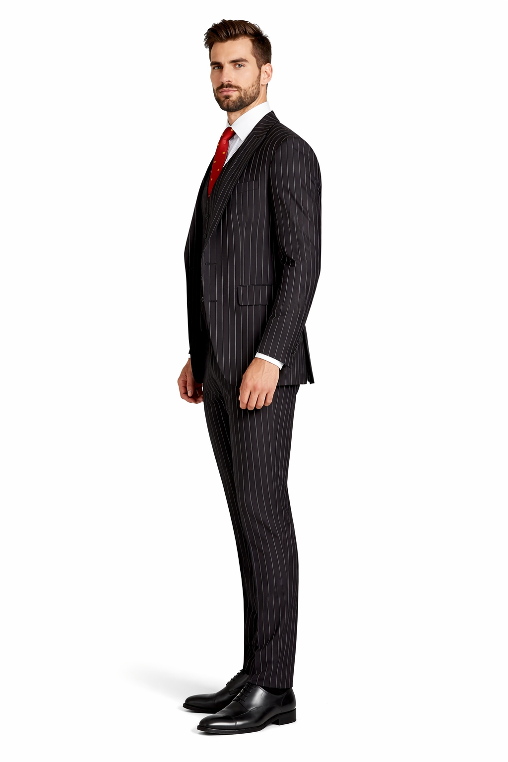 Mens Vested Gangster Pinstripe 1920's Suit in Black