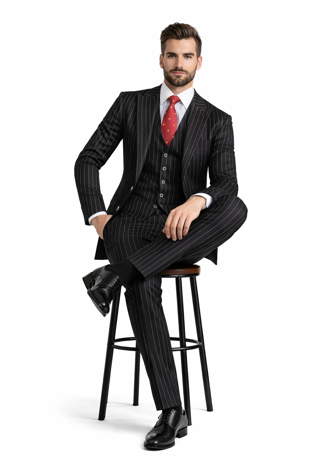 Mens Vested Gangster Pinstripe 1920's Suit in Black