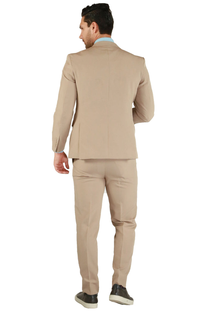 Paul Lorenzo 1969 Tan Solid Slim Fit Suit (2-Piece Set)