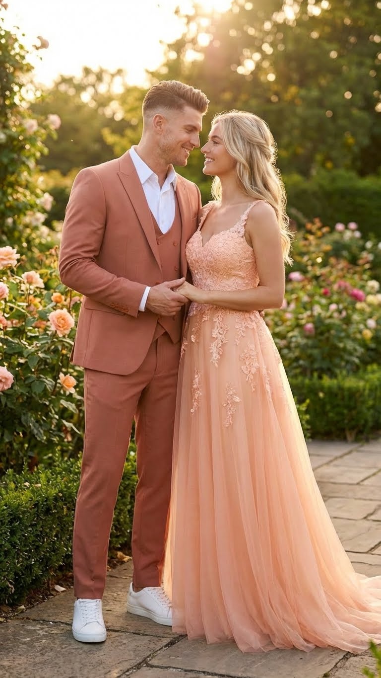peach 3 piece suit for men