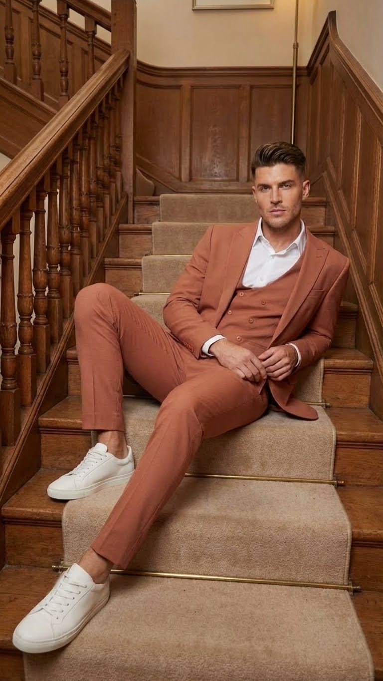 peach 3 piece suit for men