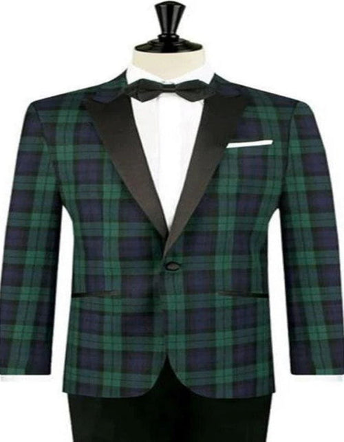 Big and Tall Plaid Sport Coat - Windowpane Checkered Scottish Pattern Party Blazers in Color Green and Blue Tartan by USA Men's Outlet