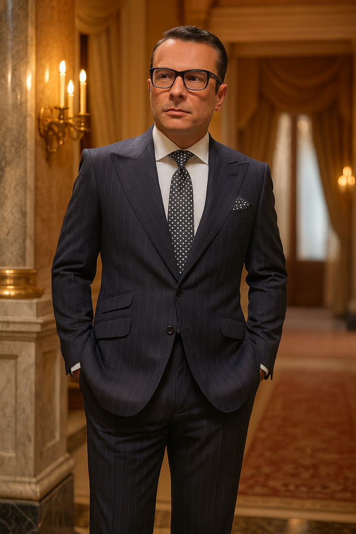 Statement Suits - Wool Suits - Peak Lapel Suits - Ticket Pocket - Modern Fit - Charcoal Stripe Suit by Men's Tuxedo USA