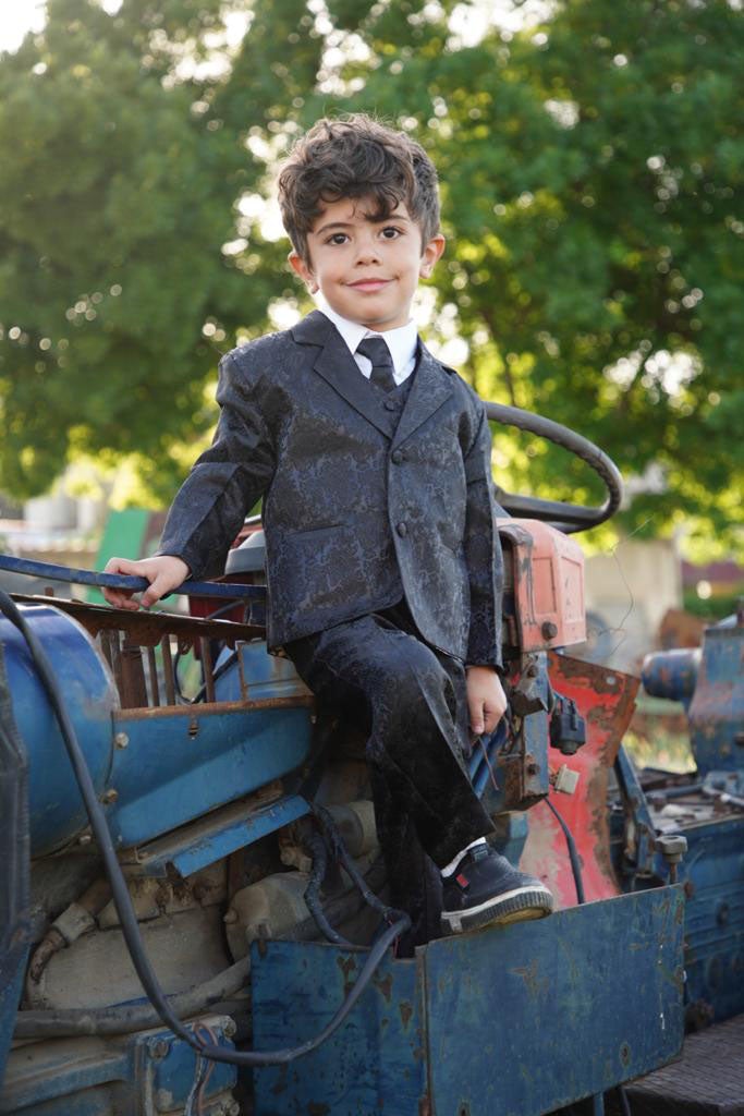 Teddy B Kids Black Jacquard Suit 5-Piece Set by Peanut Butter Collection