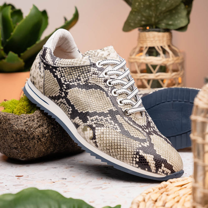 Zelli Peri Python-Embossed Calfskin Sneakers in Black / White
