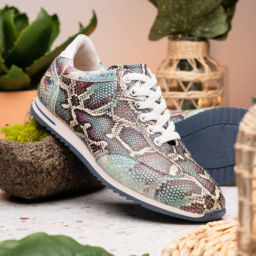 Zelli Peri Python Embossed Calfskin Sneakers in Marine Blue