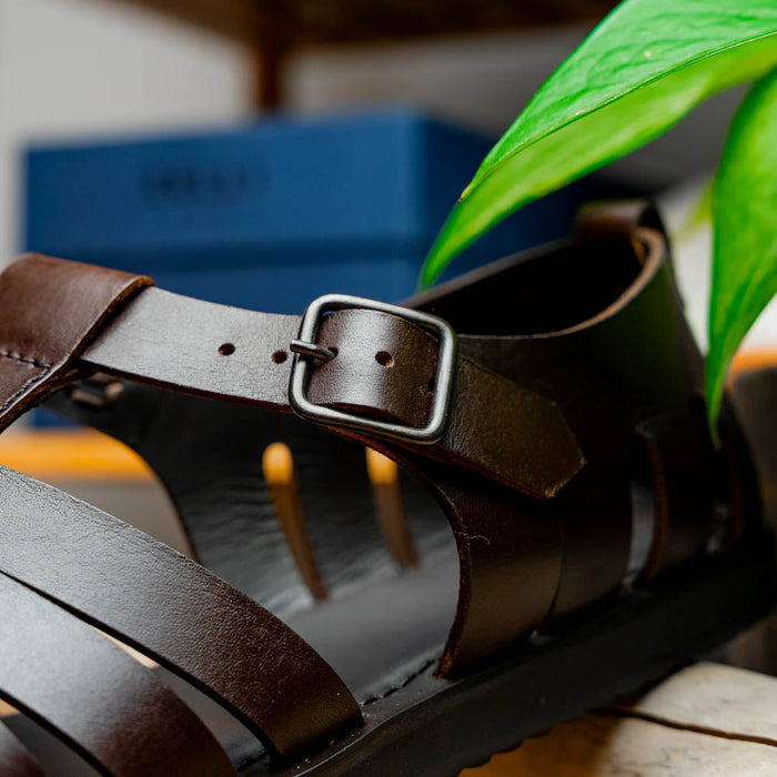 Zelli Pesca Woven Calfskin Fisherman Sandal in Brown