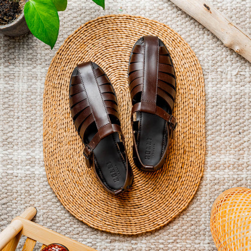 Zelli Pesca Woven Calfskin Fisherman Sandal in Brown