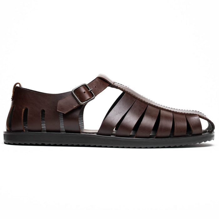 Zelli Pesca Woven Calfskin Fisherman Sandal in Brown