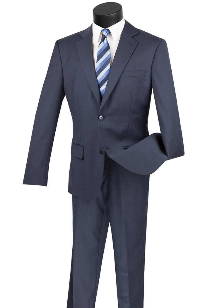 Mens Modern Fit 2 Button 100% Wool Windowpane Suit in Grey by Vinci
