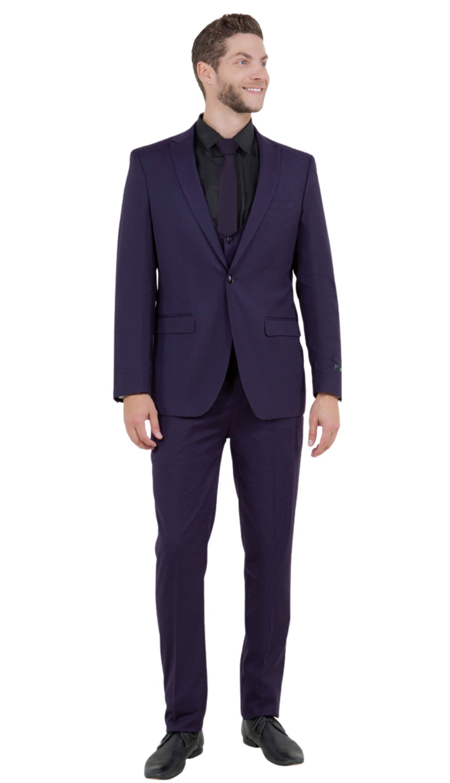 Stretch Fabric 4 Way Slim Fitted Mens Suit in Color Purple Peak Lapel One Button Vested 3 Piece – SuitUSA