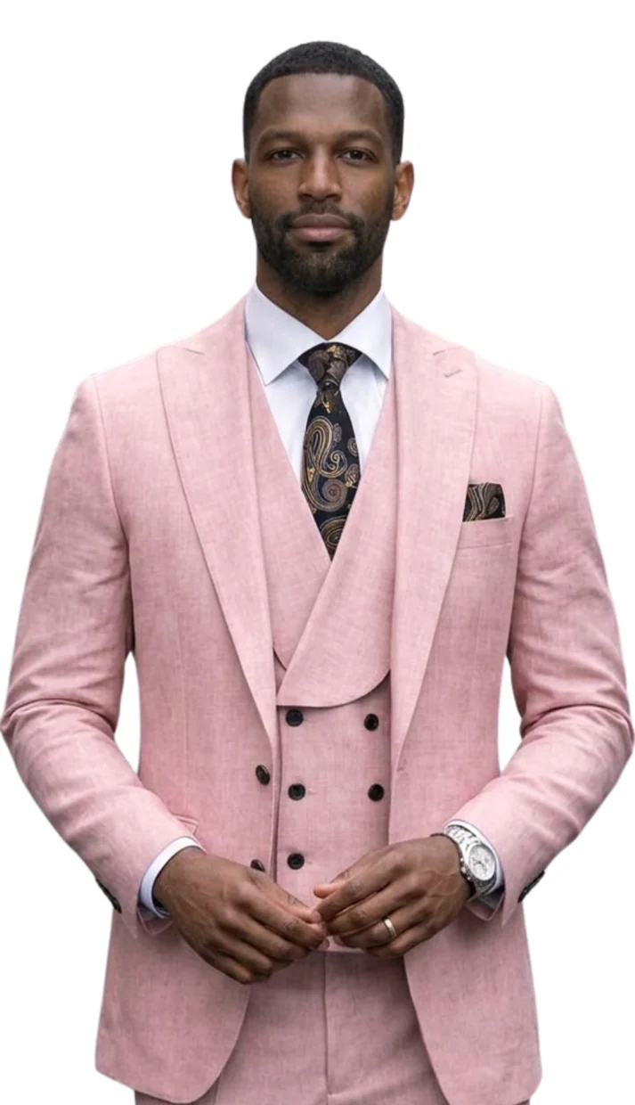 Mens Wool Suit - Ticket Pocket Big Lapel Single button Double breasted Vest By Statement in Color Mauve – SuitUSA