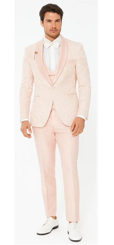 Pink Paisley Tuxedo with Shawl Lapel – 4 Piece Set