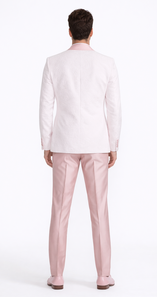 Pink Patterned Tuxedo Set with Shawl Lapel – Wedding & Prom