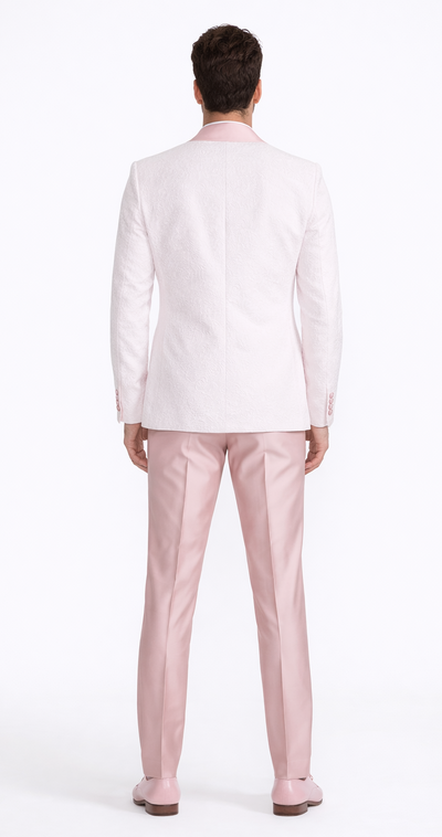 Pink Patterned Tuxedo Set with Shawl Lapel – Wedding & Prom