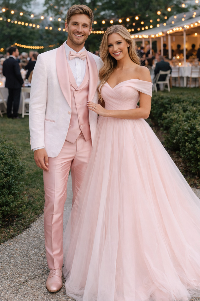 Mens 80s Prom Suit Perfect Outfit - Men's One Button Vested Paisley Prom & Wedding Pink Tuxedo