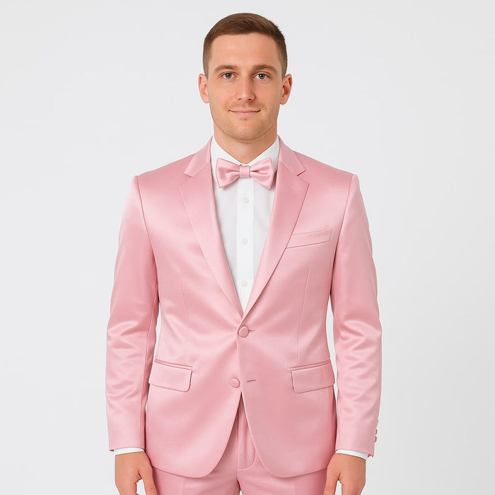 Pink Satin Tuxedo Set - Stylish 4-Piece for Weddings & Proms by Tazzio